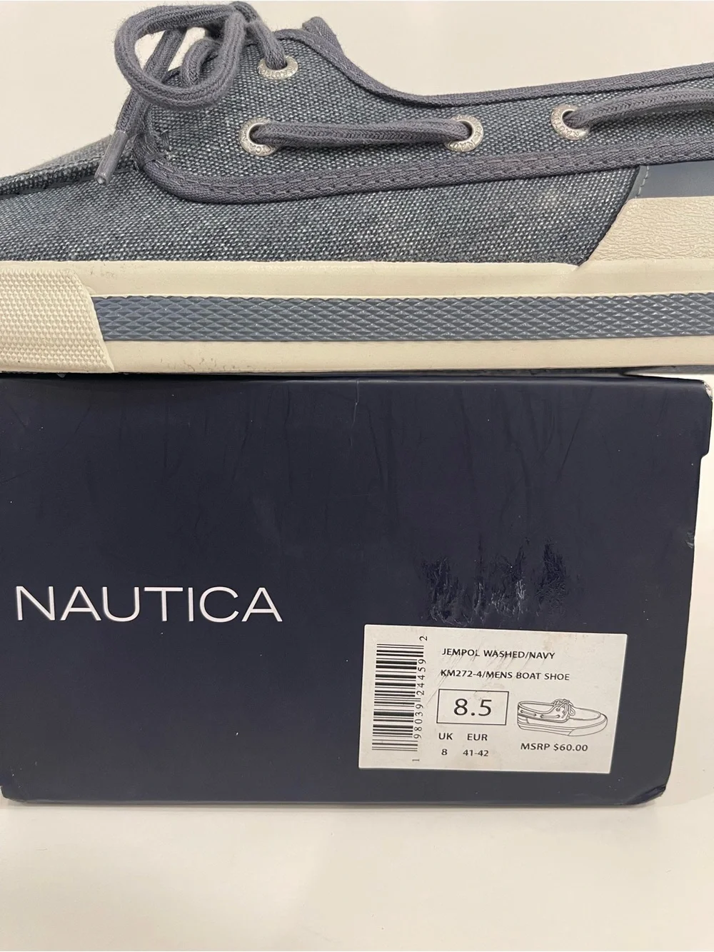 Nautica Men's Denim-Style Canvas Boat Shoes in Gray-Blue